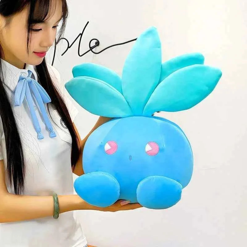 Kawaii Blue Grass Monster Plush Pillow - Soft Stuffed Fantasy Creature Cushion and Home Decor Gift, 3 Sizes