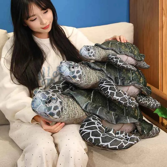 Kawaii Realistic Turtle Plush Green Stuffed Animal Shell Scutes And Blue Gray Flippers Soft Stuffed Decor Home