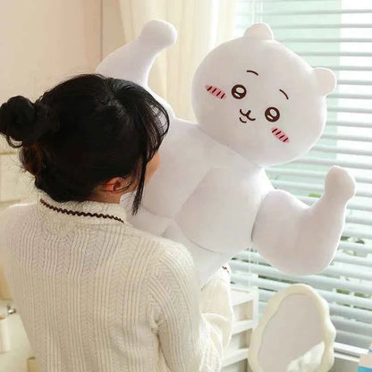Kawaii Muscular Chiikawa Plush Pillow - Funny Buff Hachiware Usagi Stuffed Anime Doll and Fan Gift, 3 Characters and 2 Sizes