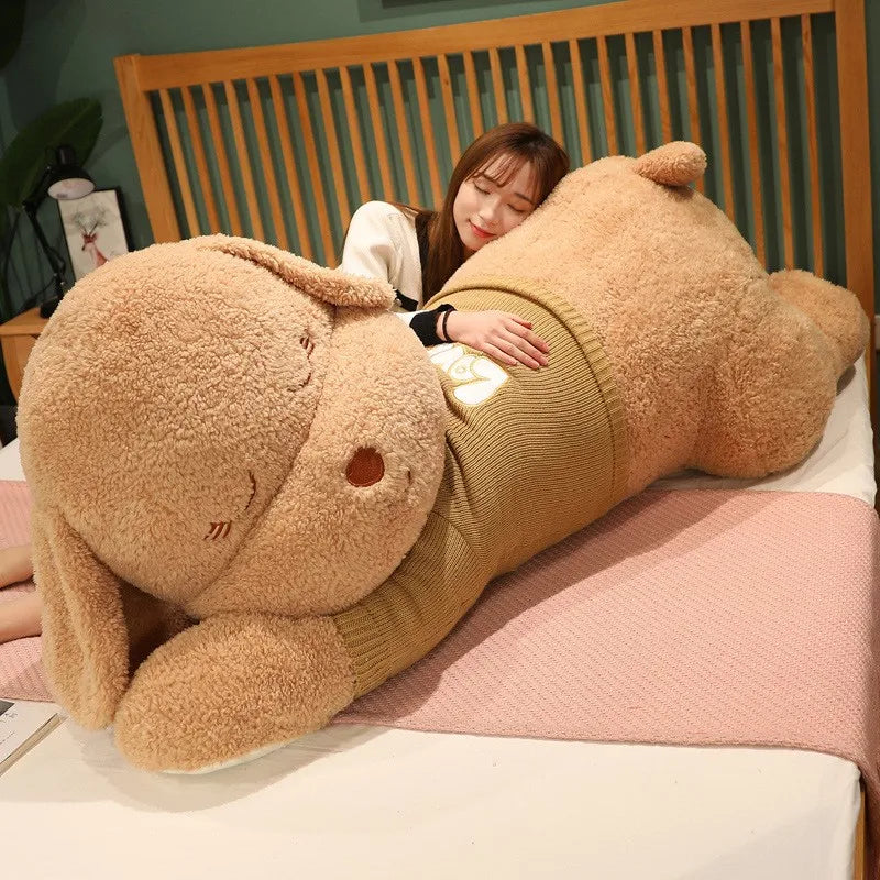 Giant Lying Dog Plush Toy – Soft Sweater Puppy Body Pillow