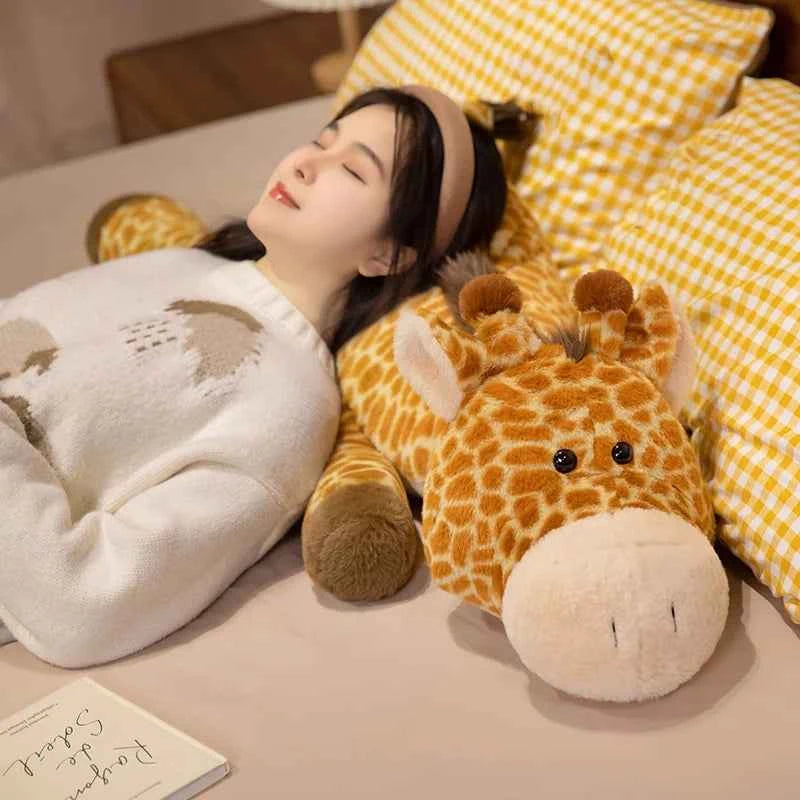 Giant Fluffy Giraffe Plush Toy – Cute Sleeping Giraffe Body Pillow