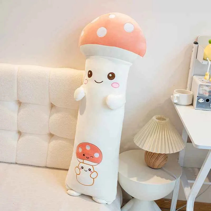 Kawaii Long Legs Sleeping Mushroom Plush Pillow – Cute Plant Hugging Cushion