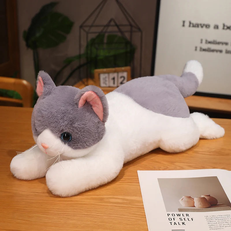 Realistic Kitten Plush Toy – Cute Sleeping Cat Stuffed Animal Pillow Gray