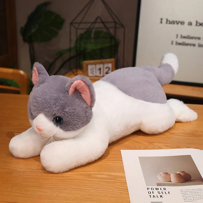 Realistic Kitten Plush Toy – Cute Sleeping Cat Stuffed Animal Pillow Gray