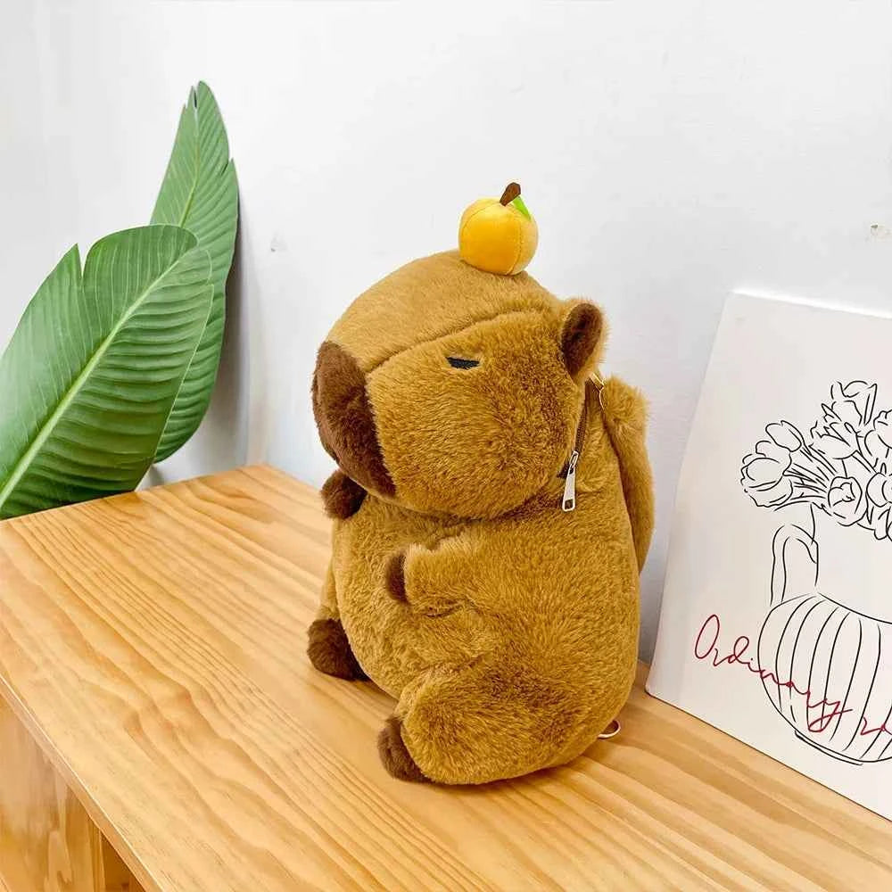 Kawaii Capybara Plush Backpack (12.6 x 7.9 in) - Cute Fur Shoulder Bag & Mini Knapsack Gift