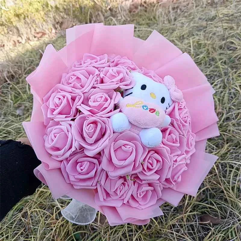 Kawaii Hello Kitty Plush Bouquet with 20 Roses - Wedding/Valentine's Day Gift