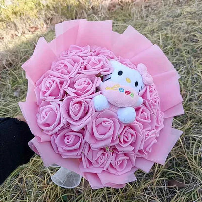 Kawaii Hello Kitty Plush Bouquet with 20 Roses - Wedding/Valentine's Day Gift