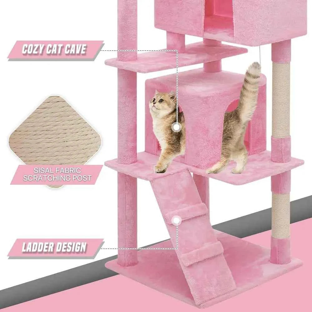 70 Tall Pink Indoor Cat Tree Scratching Post & Climbing Tower
