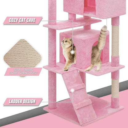 70 Tall Pink Indoor Cat Tree Scratching Post & Climbing Tower