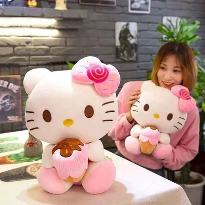 Hello Kitty Plus Doll Sanrio Toys Ice Cream Hugging Kt Pink Kitty Cat Pacify Cartoon Figure Gift for Girl Animal Plush Toys