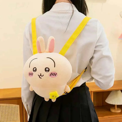 Kawaii Mini Doll Backpack - Cute Cartoon Plush Charm Bag in 3 Colors, Yellow Blue White Yellow