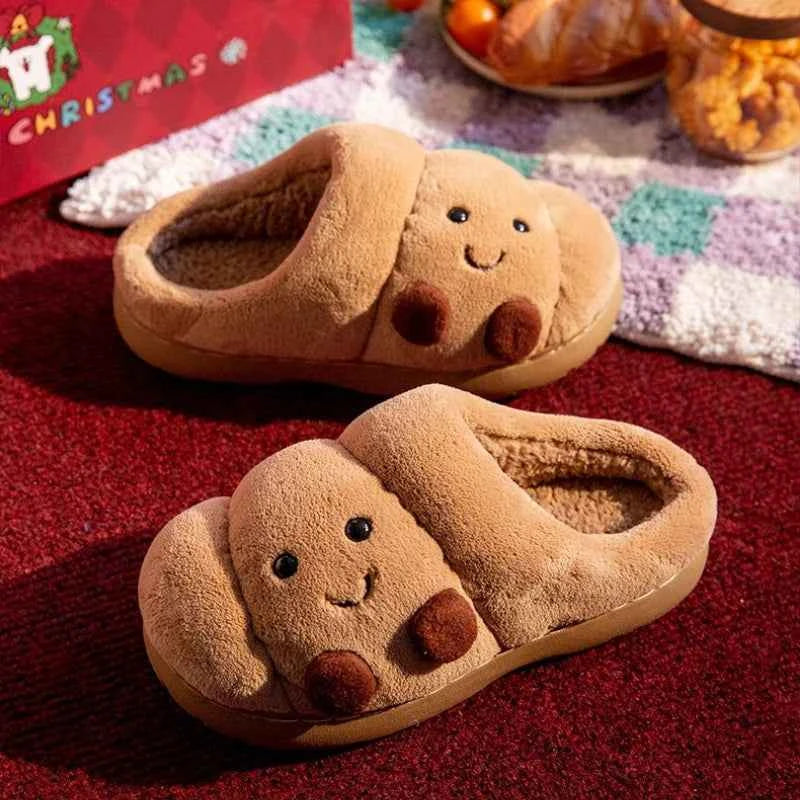Kawaii Croissant Bread Fluffy Slippers - Cute Cartoon Anti-slip Couples Home Slides