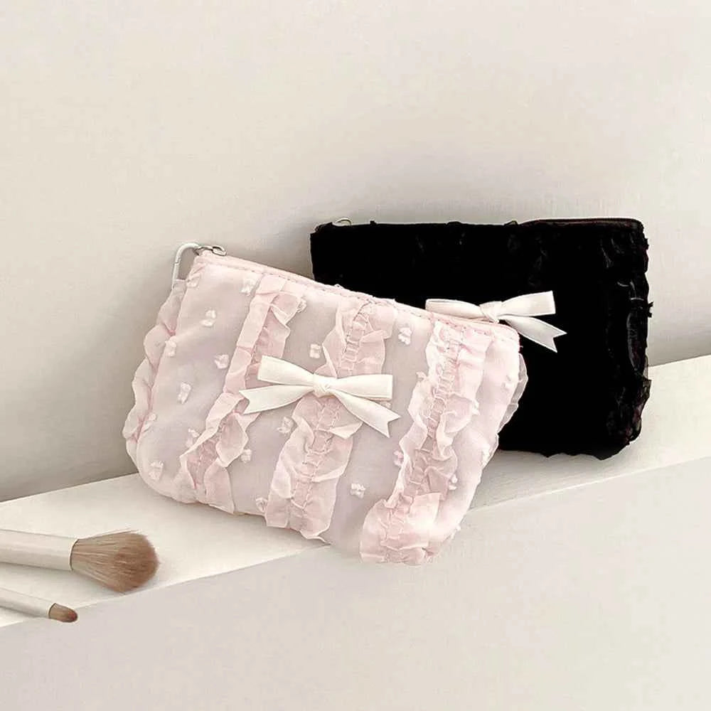 Cute Lace Bow Coin Purse Portable Cosmetic Storage Bag Key