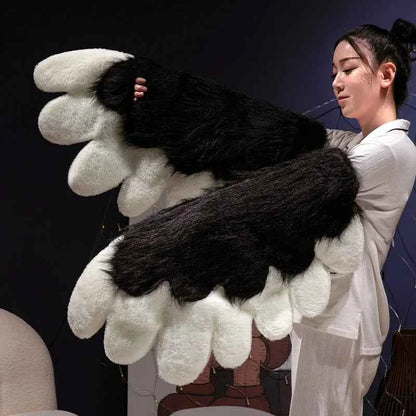 Kawaii Plush Cat Claw Mittens - Furry Fox Paws Gloves with Bird Wings for Halloween Cosplay