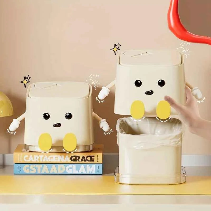 1 pc Cute Push-On Mini Trash Can Brush Compact Desktop Can