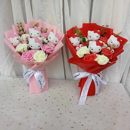 Kawaii Sanrio Plush Bouquet (11.8 in) - Hello Kitty/Kuromi/My Melody/Cinnamoroll Gift