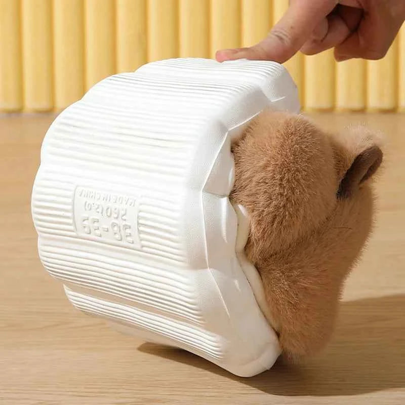 Kawaii Capybara Cotton Slippers - Women's Warm Fur Indoor Slides & Non-Slip Home Shoes