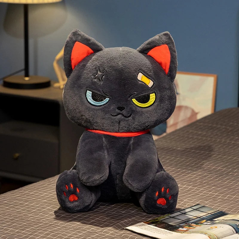 Dark Pirate Cat Plush Toy – Gothic Halloween Stuffed Black Cat Doll Dark Grey 11.8" (30cm)