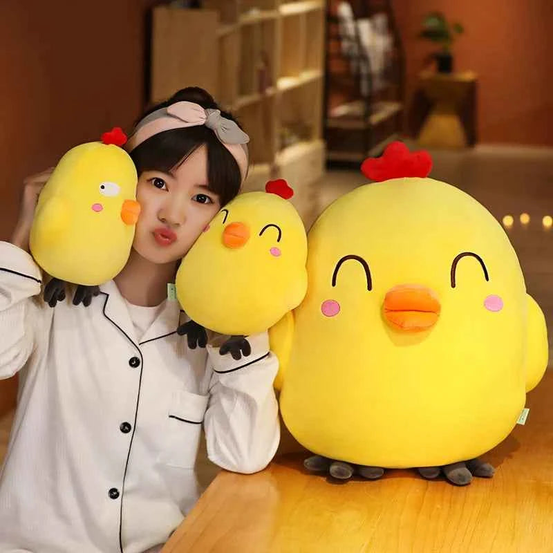 Kawaii Expressive Chicken Plush Pillow - Soft Funny Face Stuffed Animal Hug Cushion and Gift, 2 Styles and 2 Sizes