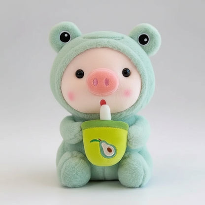 Cute Milk Tea Pig Plush Toy - Cartoon Animal Transformation Stuffed Doll, Kawaii Frog Plushie, Soft Hugging Pillow Gift