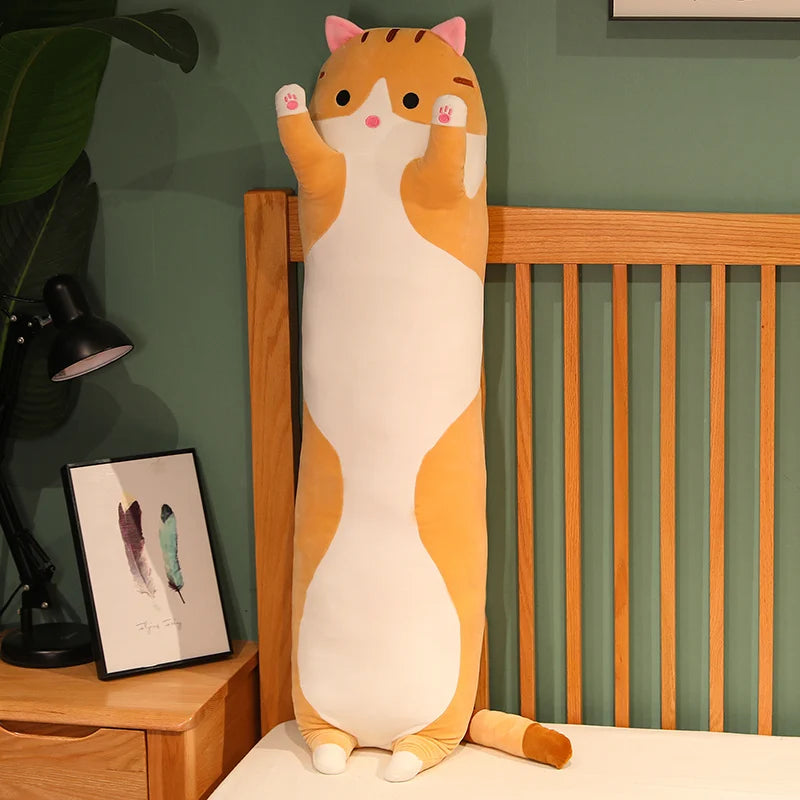 15 Styles 50-150cm Long Cat Plush Toys Stuffed Soft Pause Office Dog Doll Bed Sleepping Pillow Home Decor Birthday Girls Gifts brown