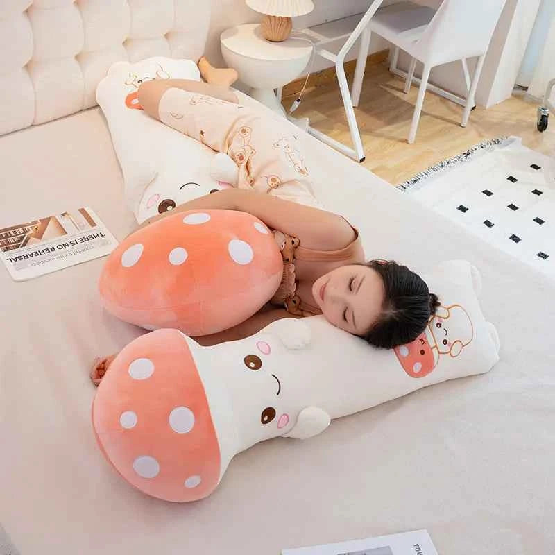 Kawaii Long Legs Sleeping Mushroom Plush Pillow – Cute Plant Hugging Cushion