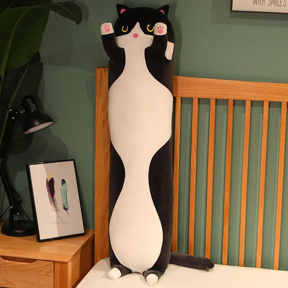 15 Styles 50-150cm Long Cat Plush Toys Stuffed Soft Pause Office Dog Doll Bed Sleepping Pillow Home Decor Birthday Girls Gifts black