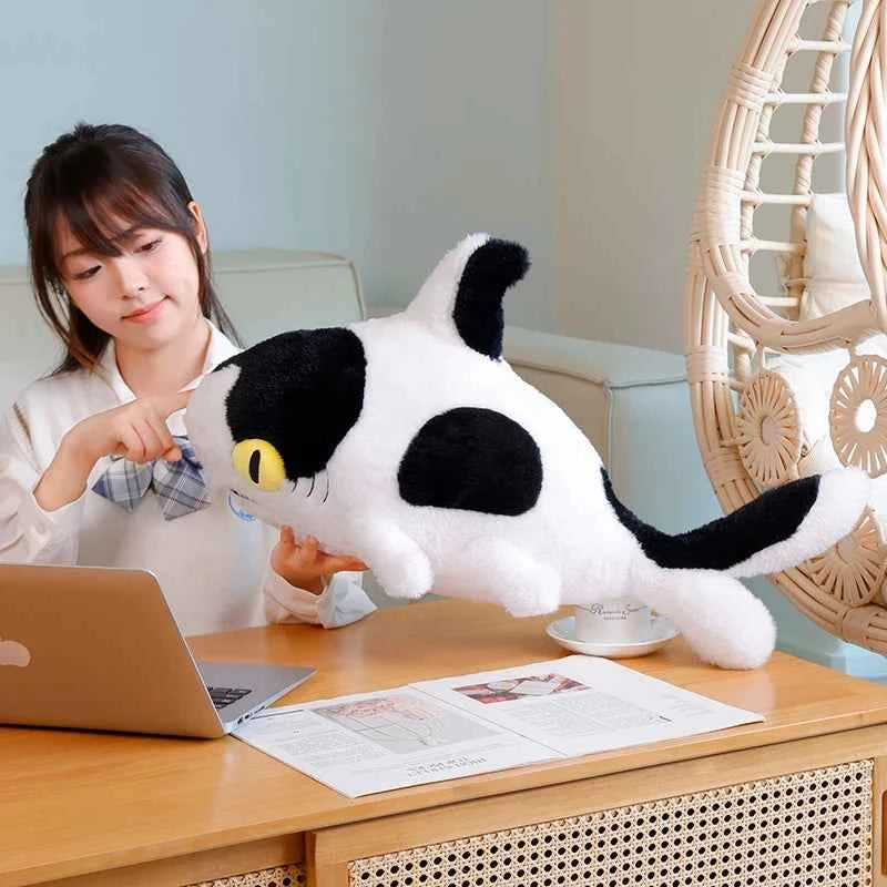 Kawaii Cow Shark Plush Toy – Fluffy Black & White Marine Animal Sleeping Bolster (50–100cm)