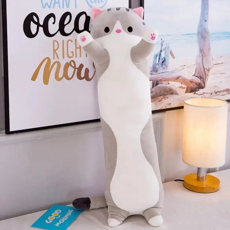 Kawaii Chubby Husky Body Pillow - Soft Stuffed Dog Long Sleeping Pillow and Gift, 3 Colors and 4 Sizes Light Grey