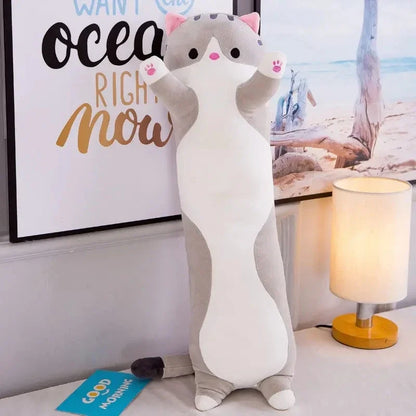 Kawaii Chubby Husky Body Pillow - Soft Stuffed Dog Long Sleeping Pillow and Gift, 3 Colors and 4 Sizes Light Grey
