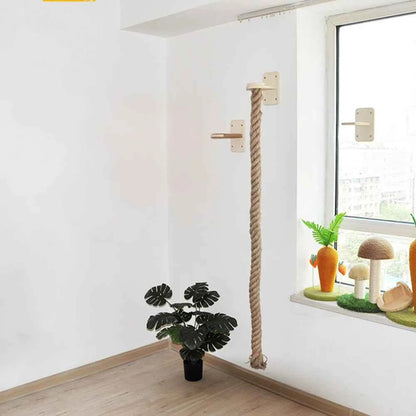 1 Piece Wall-mounted Cat Climbing Rope Solid Wooden Pedals
