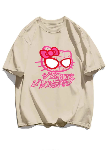 Cartoon Cat Spider Print Woman Tees Cotton High-Quality Tees Anime Loose T Shirts Outdoor Loose Fitting Short Sleeved