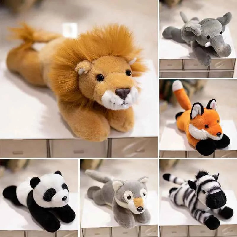 12 Types Plush Animal Toys Realistic Stuffed Tige Lion Giraffe Elephant Panda Soft Simulation Plushie Birthday Gift for Kids