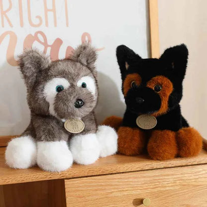 Plush Dog Husky Wolf Cub Stuffed Animal Soft Cuddly Realistic Lifelike Creative Brown Gray White Gift Kids Collectors LOVE Tag