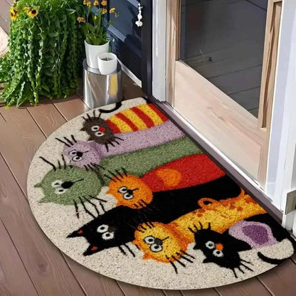 Cartoon Kitten Family Carpet Colorful Welcome Mat Doormat Colorful