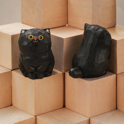 Handcrafted wood carving kitten statue Desk accessories Cat Cat-10