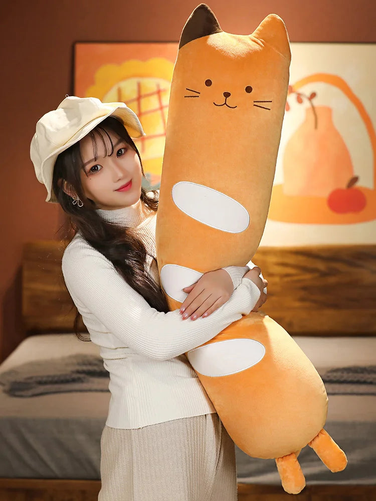 Long Cat Bolster Plush Pillow – Kawaii Cylindrical Stuffed Animal Body Pillow