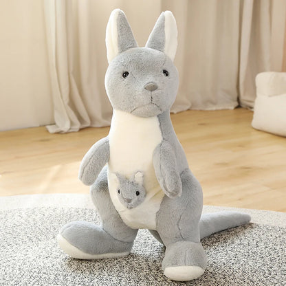Mother & Baby Kangaroo Plush Toy – Kawaii Giant Stuffed Animal Hug Pillow Gray
