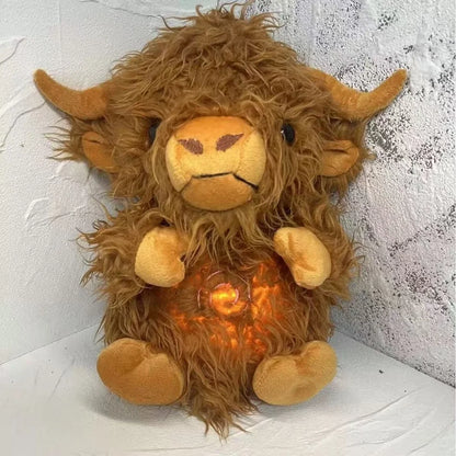 Highland Cow Breathing Plush Toy – Music & Light Sleep Companion