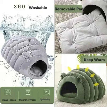 Pumpkin Cat Nest Cave Bed - Half-Enclosed Washable Pet Bed with Removable Cushion, 3 Colors and 2 Sizes
