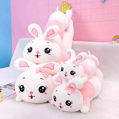Kawaii Caterpillar Rabbit Long Plush Pillow - Super Soft Stuffed Sleeping Cuddle Doll and Gift, 4 Sizes