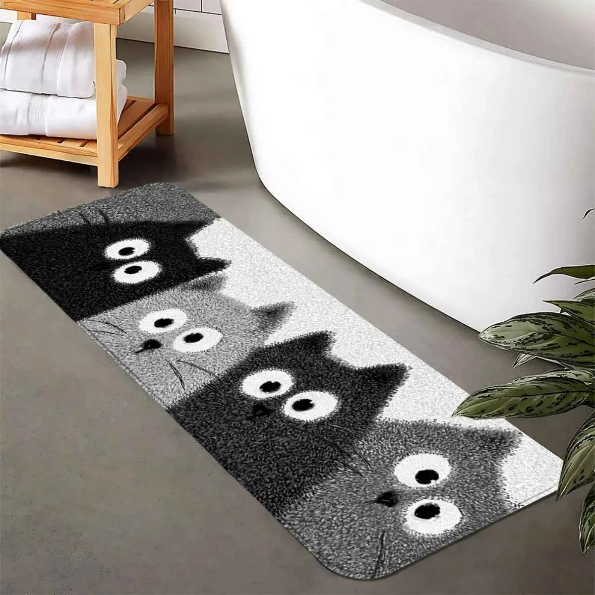 Cartoon Kitten Bath Mat Soft Cosy Noise-Reducing Bathroom