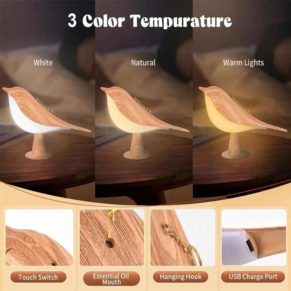Cordless LED Touch-Control Bird Lamp - 3-Levels Dimmable USB Rechargeable