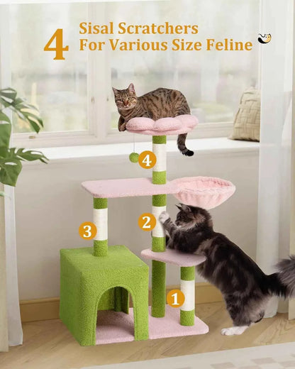 Large Cat Tree 2-Door Condo Scratching Posts Floral Perch &