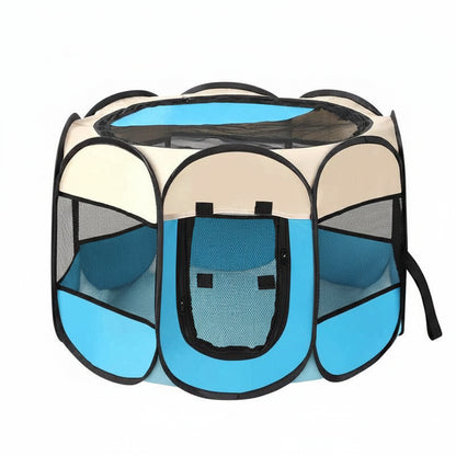 Folding Pet Tent Dog House Camping Accessories Pet Cage Blue beige