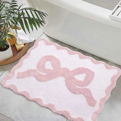 1pcs Pink Bow Bath Mat Bathroom Cute Preppy Rugs Scalloped