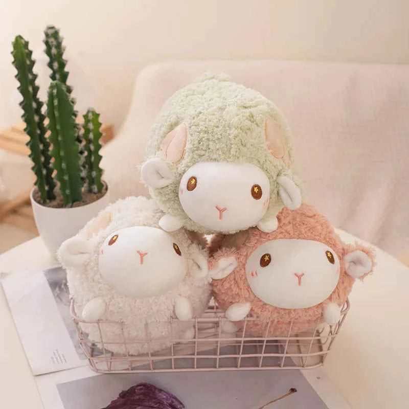 23cm Sweet Lamb Doll Plush Toy White Pink Green Sheep Cartoon Stuff Animal Plushie Peluche Head Pillow Decor Gift