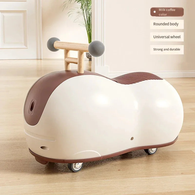 Kawaii Peanut Twist Car – Kids Baby Walker Sensory Ride-On Roller Toy in 3 Colors Brown