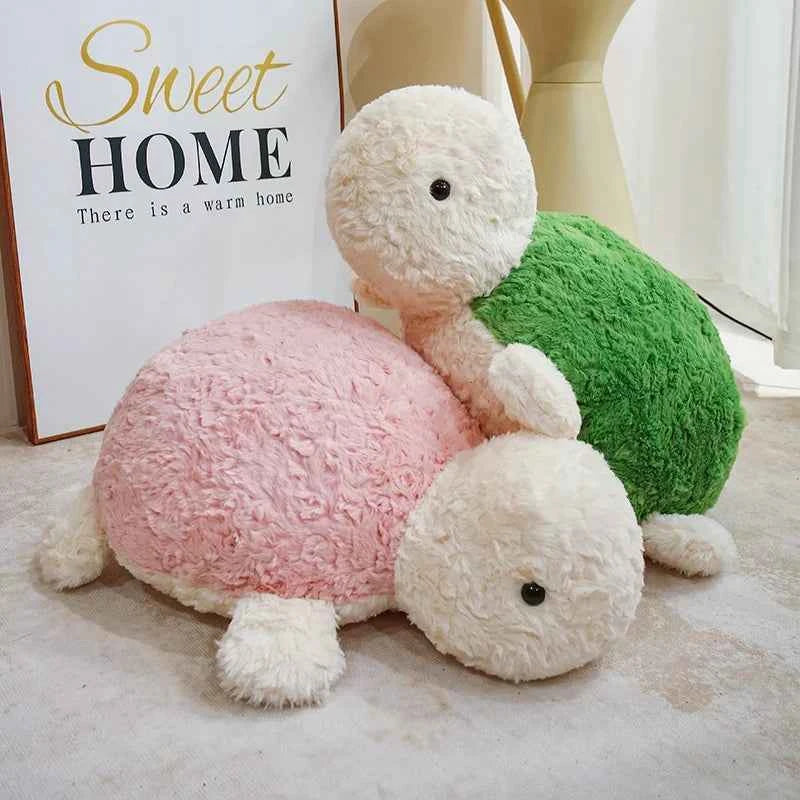 Kawaii Tortoise Plush Pillow – Soft Stuffed Sea Turtle Cushion in Green & Pink (25–60cm)