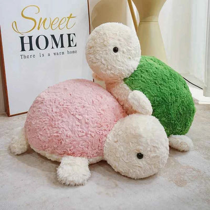 Kawaii Tortoise Plush Pillow – Soft Stuffed Sea Turtle Cushion in Green & Pink (25–60cm)